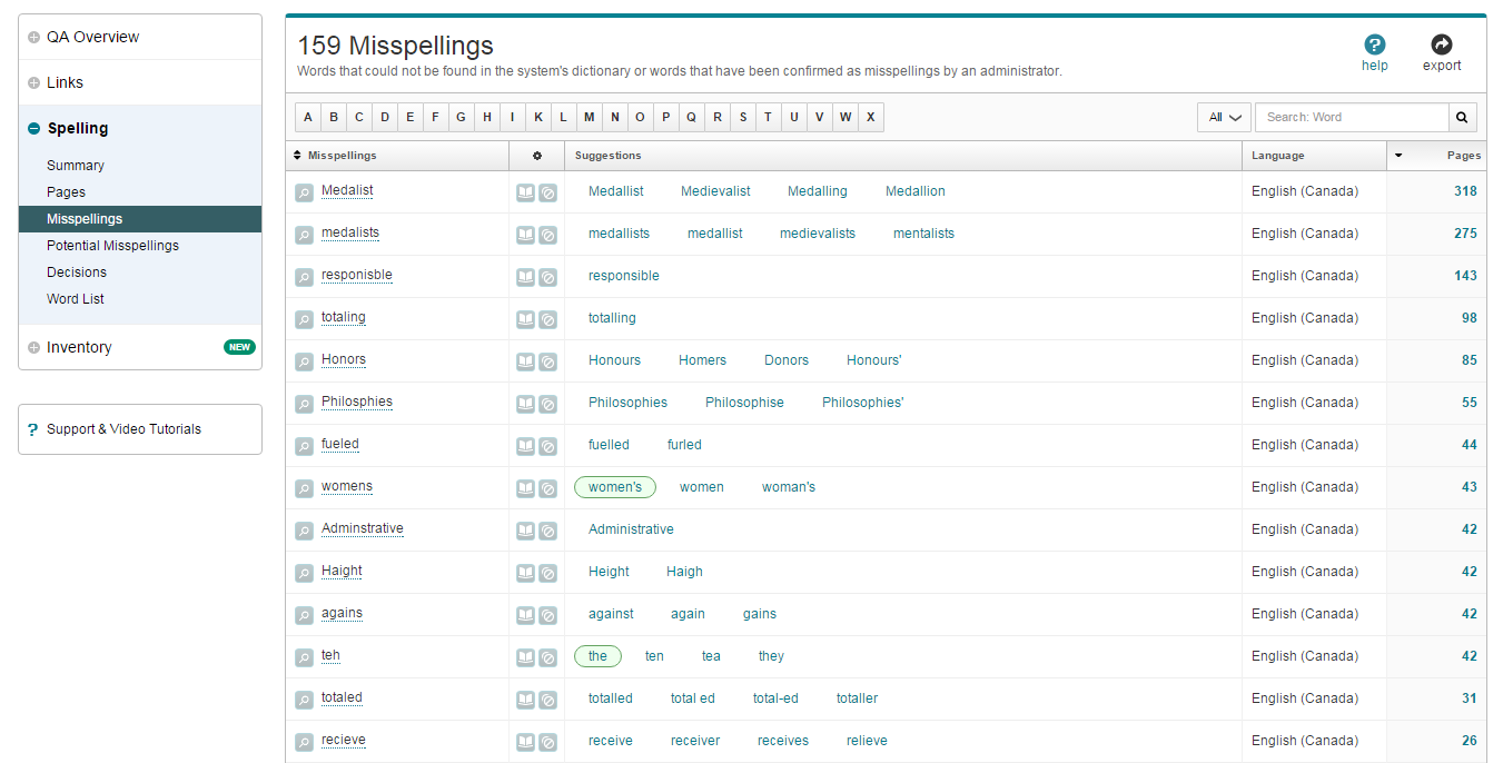 Image of misspellings page